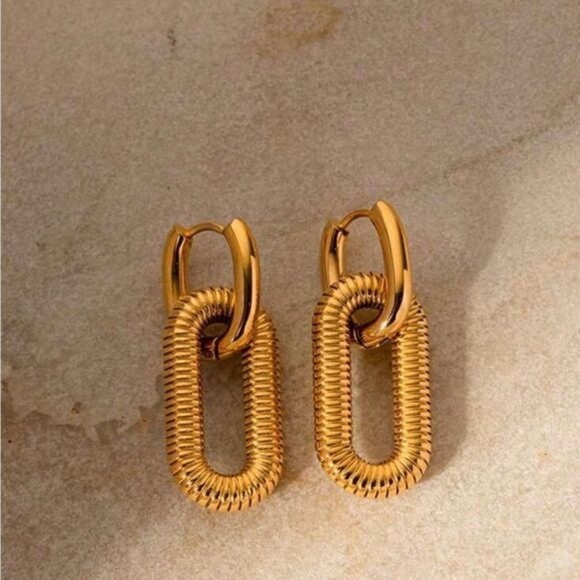 Gold Plated Stainless Steel Linked Chain Earrings - Picture 1 of 3